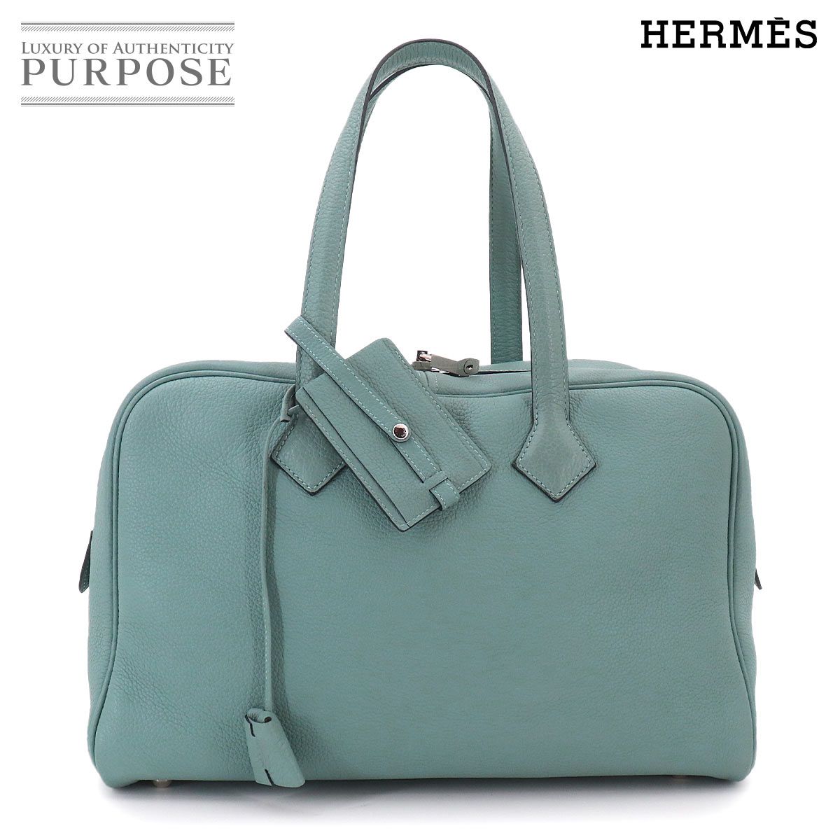 新品同様 エルメス HERMES ヴィクトリア 35 ハンド バッグ トリヨンクレマンス シエル □M刻印 シルバー 金具 Victoria 35 90326916