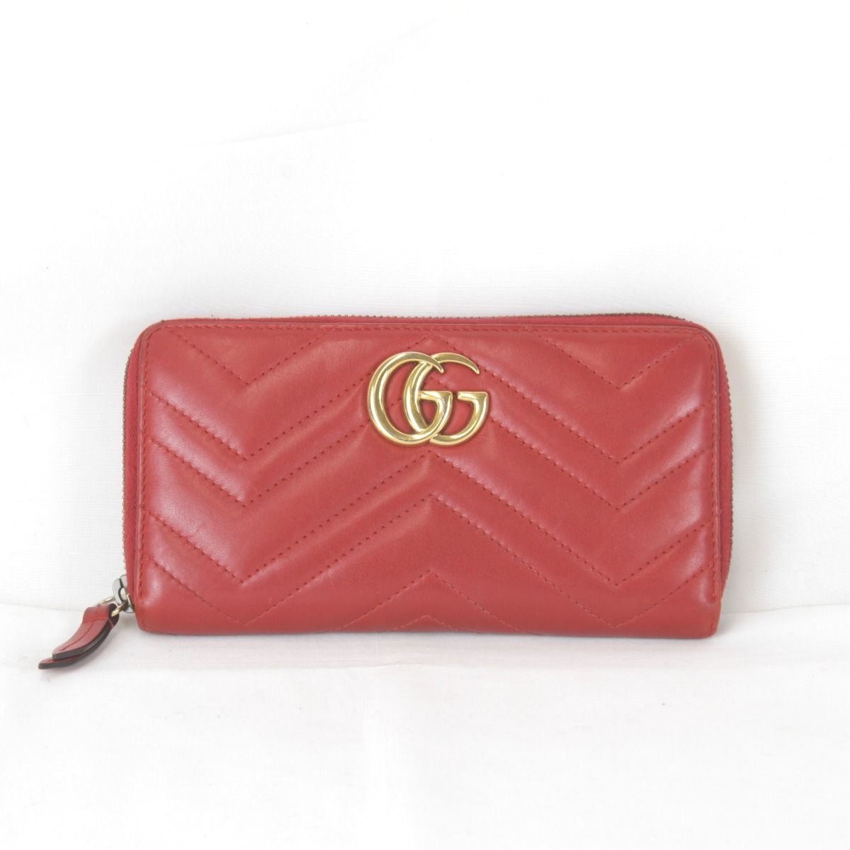 良品『USED』 グッチ GGマーモント ラウンドジップウォレット 443123.2149 長財布 レザー レッド 24,424円