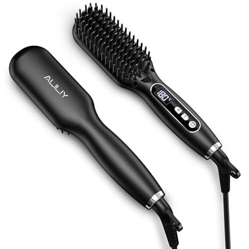 Aliliy ストレートブラシ ヘアアイロン ヒートブラシ アイロン 【3000万マイナスイオン/120?200℃ 9段階温度調節/潤いとつやのある髪 ヘアケア ブラシアイロン 60分自動オフ LED】 ヘアアイロン 軽量 コンパクト 持ち運 a8359260