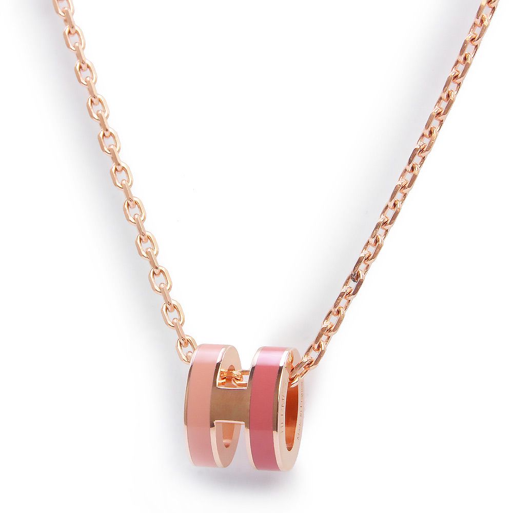 エルメス ポップアッシュ ミニ ポップ H ロカバール ボーテ ピンク ネックレス ペンダント ピンクゴールド金具 HERMES（未使用　展示品）