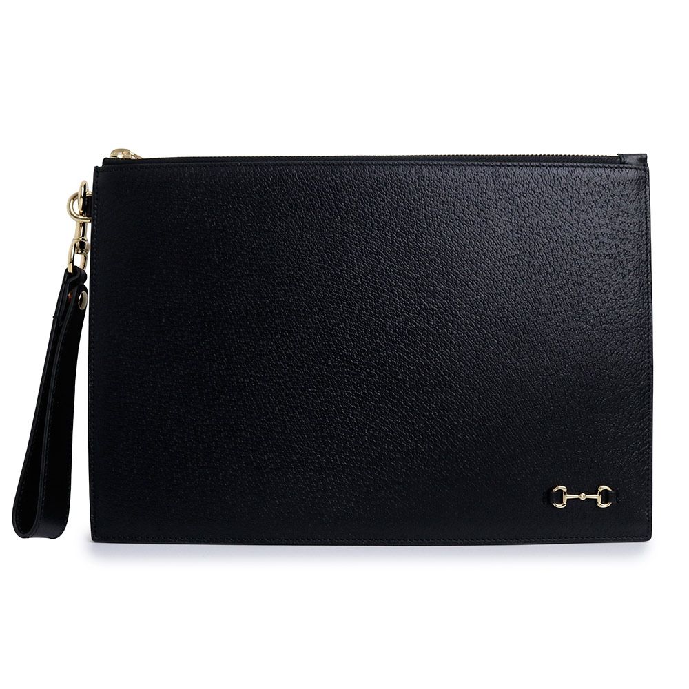 グッチ 700524 ホースビット レザー ブラック フラット ポーチ クラッチバッグ セカンド ゴールド金具 GUCCI（新品・未使用品）
