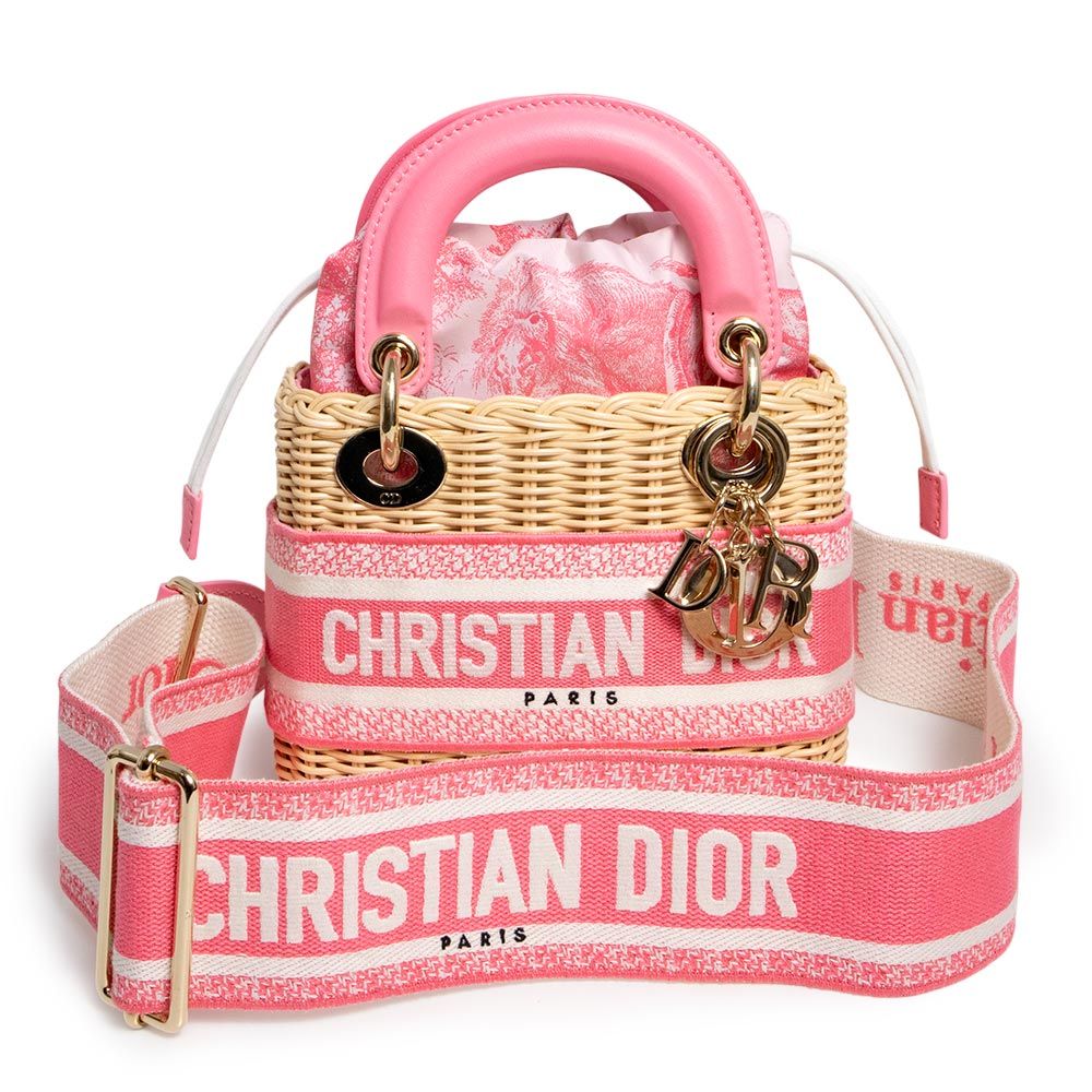 ディオール M0505OIFI Lady Dior Dioriviera レディディオール ディオリビエラ ウィッカー レザー トワルドゥジュイジャカード ピンク 2Way 斜め掛け ショルダー ハンドバッグ ゴールド金具 Dior（未使用　展示品）