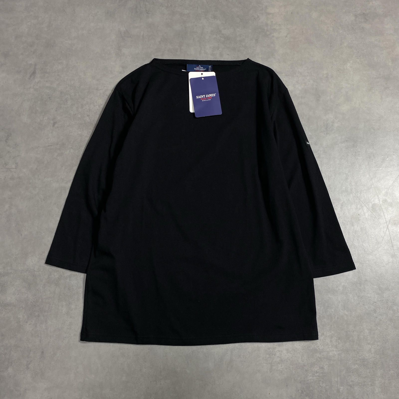 GQ5748◇SAINT JAMES：未使用品 ボートネック ウエッソン◇T3◇ブラック系 08JC 183 セントジェームス 7分袖シャツ