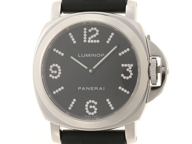 PANERAI パネライ　ルミノールベース ダイヤモンドコレクション 100本限定 PAM00130 腕時計 SS/ラバー 手巻き ブラック文字盤 メンズ【中古】473