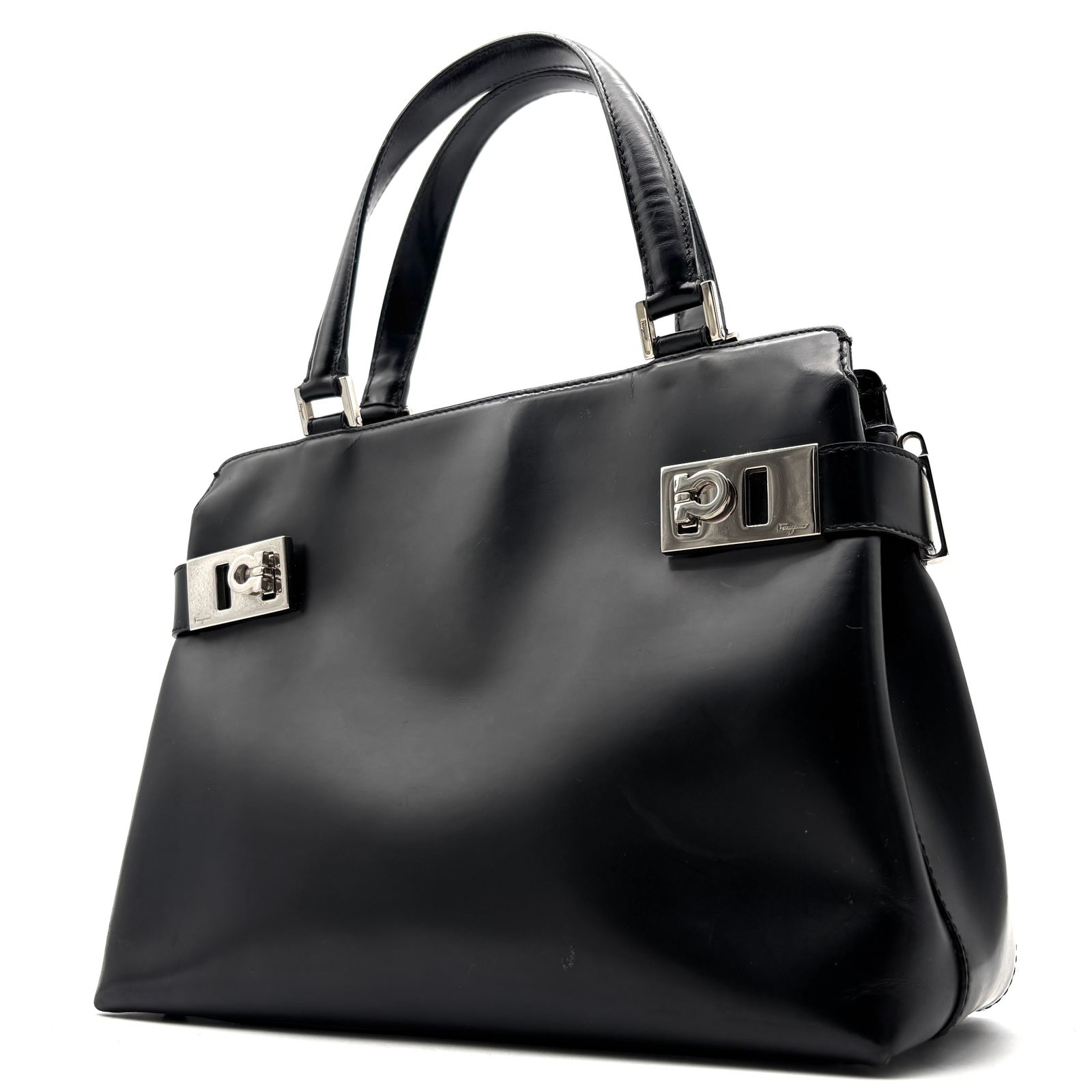 サルヴァトーレフェラガモ Salvatore Ferragamo ダブルガンチーニ ハンドバッグ トートバッグ ブラック 黒 カーフレザー 本革 手提げ フォーマル ボーナス 夏休み 夏コーデ ご褒美 旅行 サマーギフト