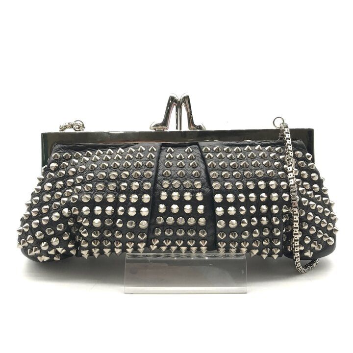 美品 Christian Louboutin ルブタン スタッズ レザー チェーン ショルダー ハンド バッグ レディース 鞄 かばん ブラック r1593