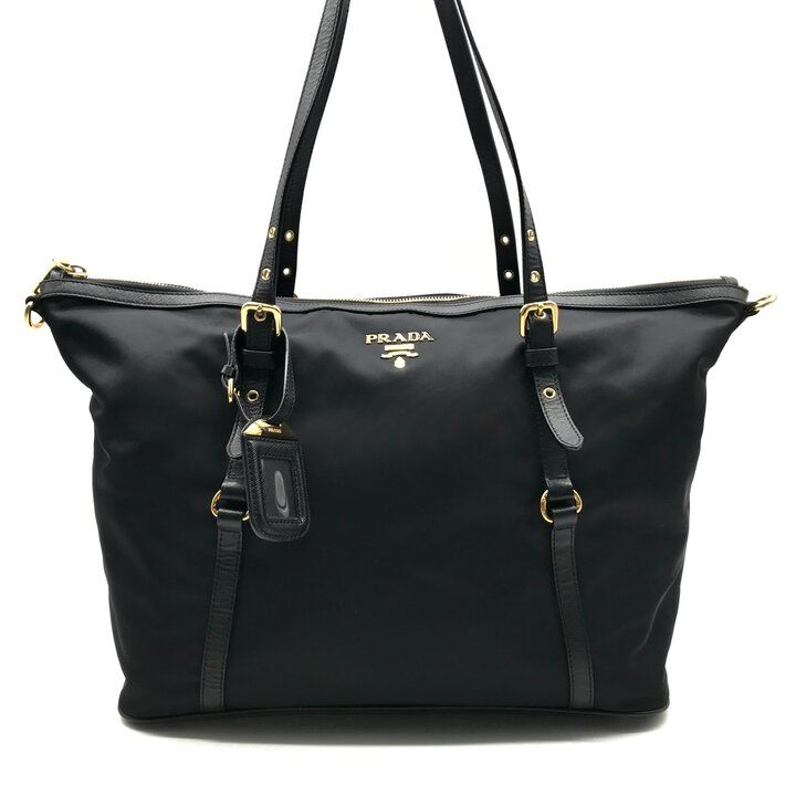 美品 PRADA プラダ ナイロン テスート ロゴ金具 サフィアーノ レザー トート ショルダー バッグ レディース 鞄 かばん ブラック r1647 54,384円
