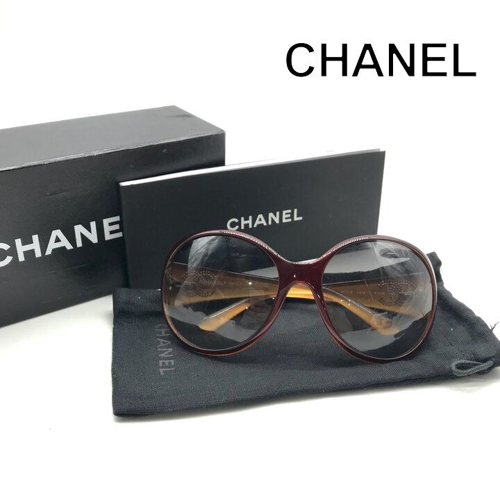 良品 CHANEL シャネル ココマーク ラインストーン サングラス アイウェア レディース ファッション小物 ブランド グッズ ブラウン r1662