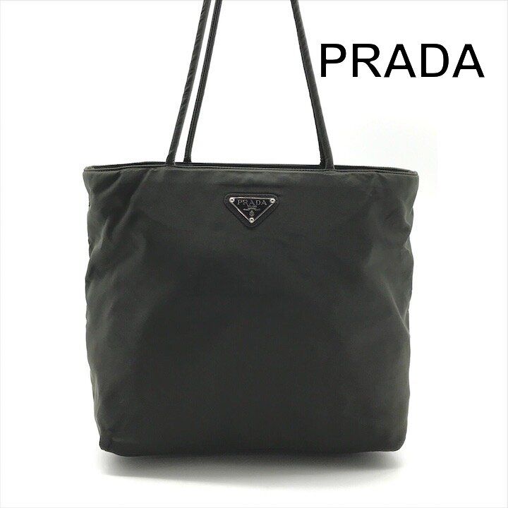 良品 PRADA プラダ 三角ロゴ ナイロン テスート トート バッグ カーキ