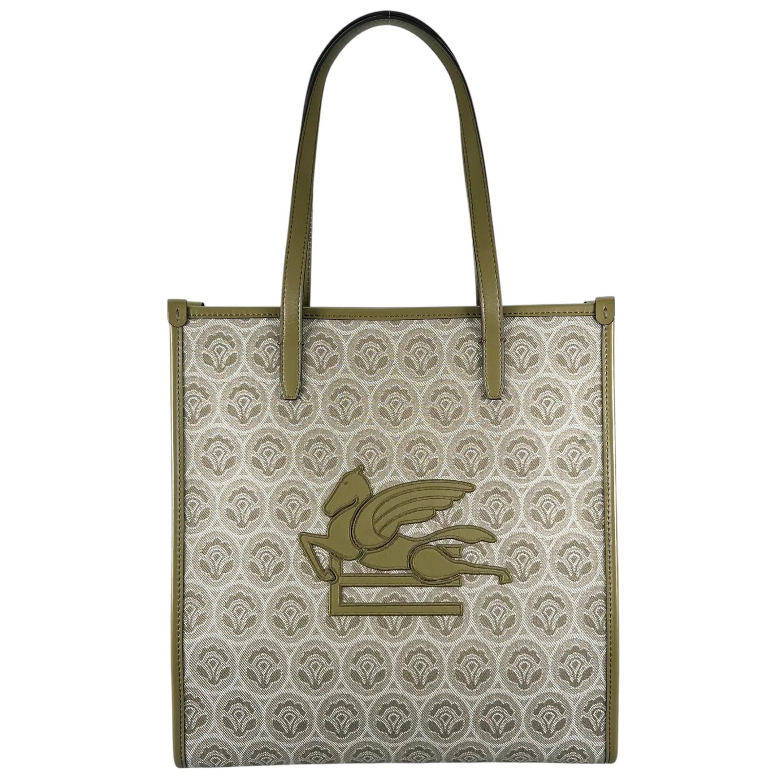ETRO エトロ デニムジャガード ラブトロッターバッグ WP1D0022-AQ037 トートバッグ コットン/カーフ カーキ【中古】 レディース