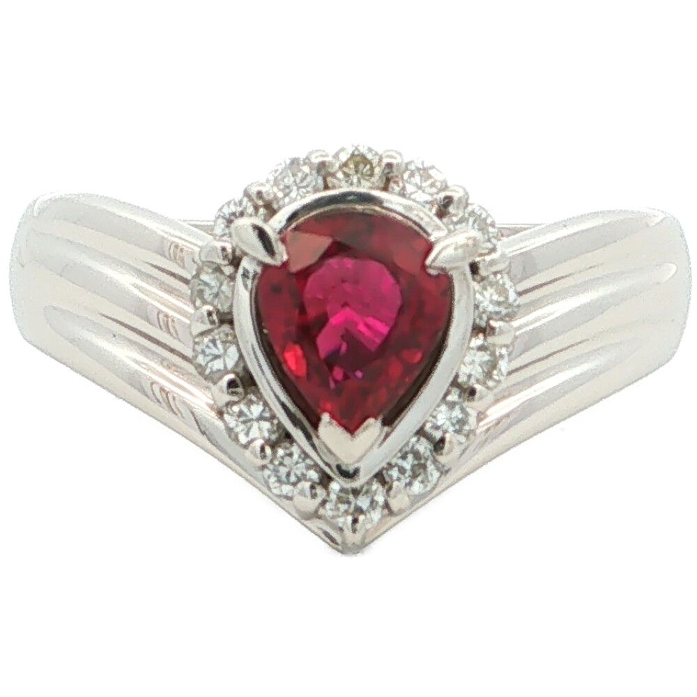 0.64ct 0.25ct JewelryMAKIジュエリーマキ シンプルライン ルビー ダイヤリング 多色性 二/三色性 Pt850-6.7g 13号 #53 プラチナ【♀】【S】【レディース】★■615711【中古】