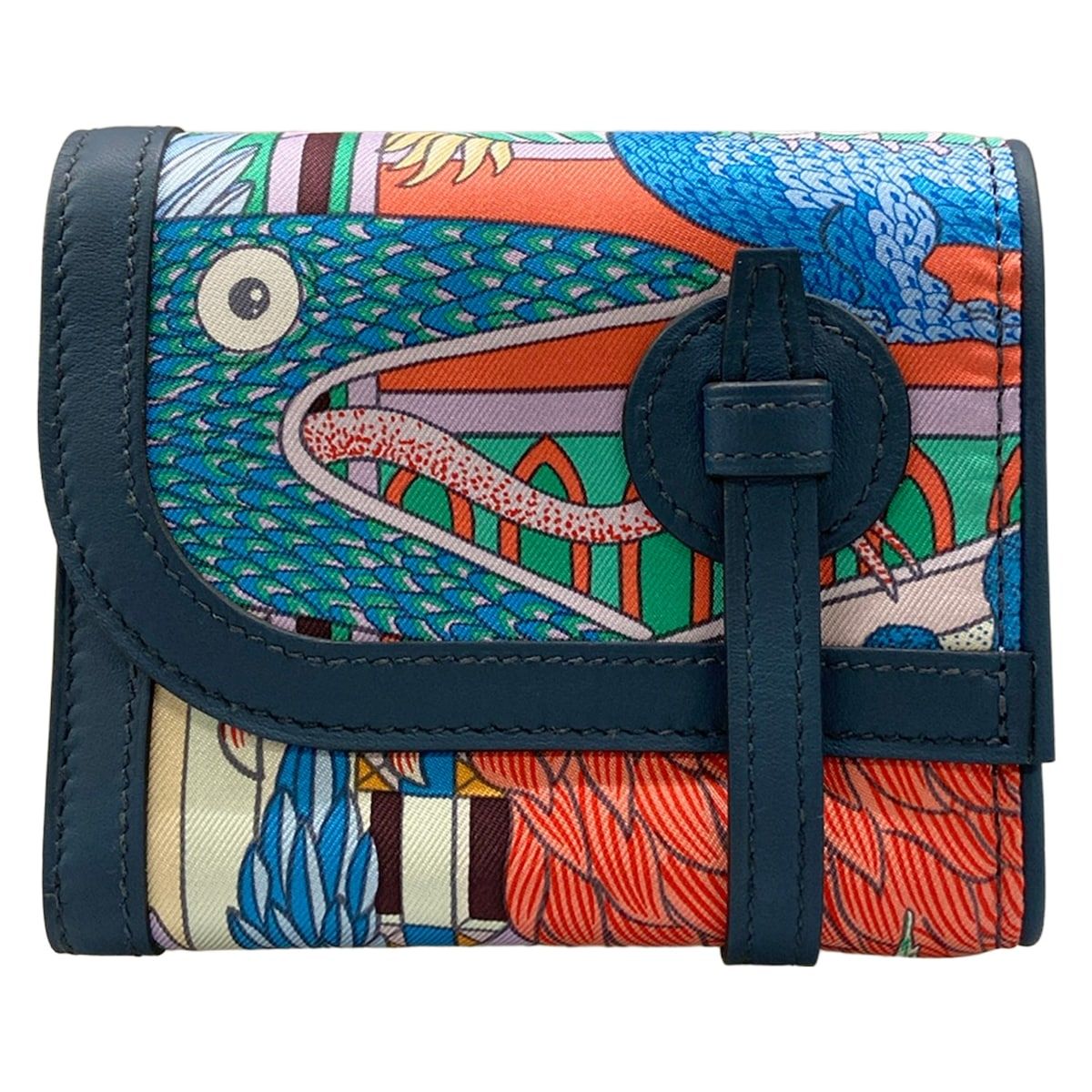HERMES(エルメス) コインケース美品 アヴェック ソワ コンパクト ブルードプリュス ANIMAPOLIS/シルバー金具 シルク