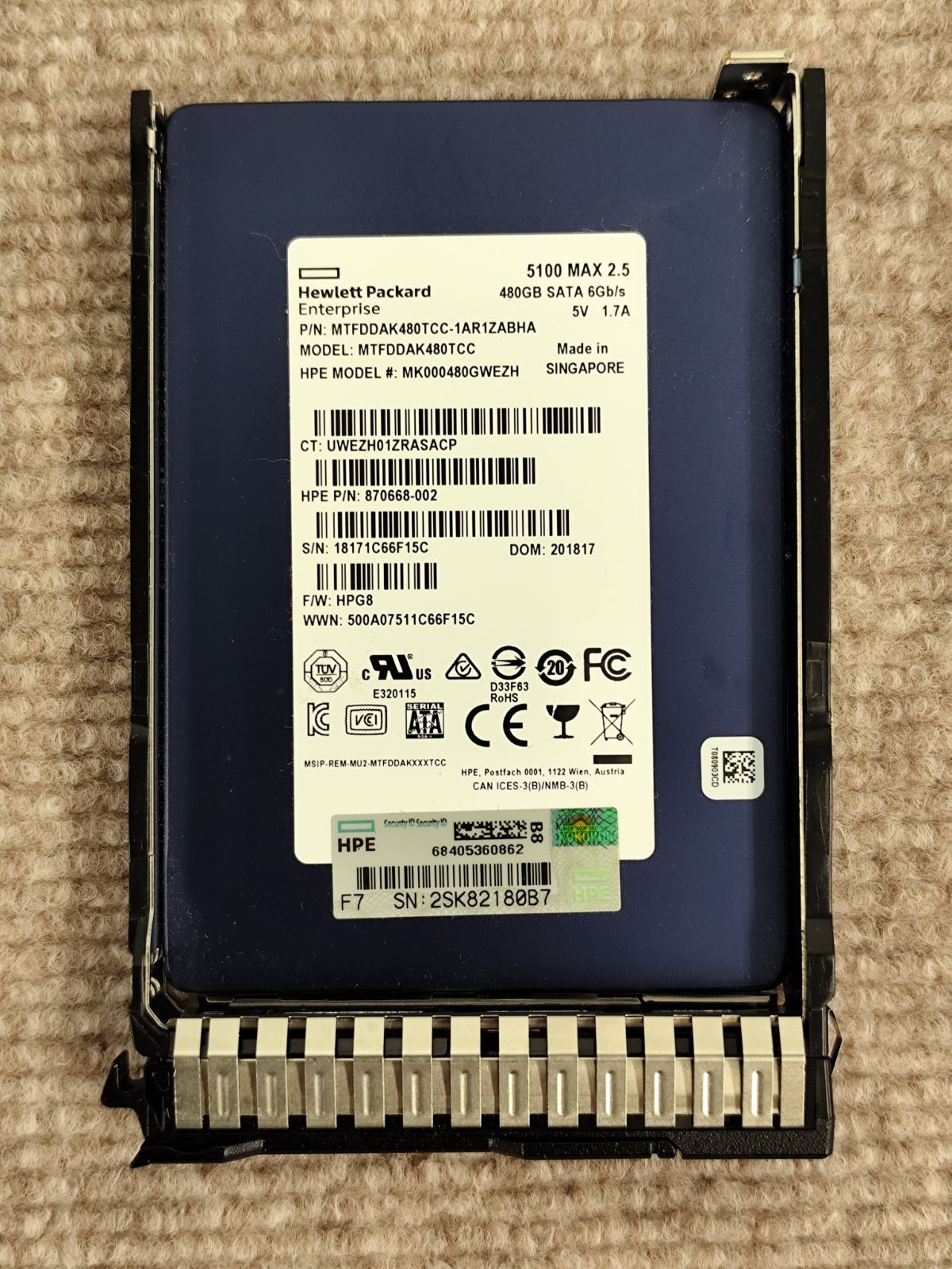 HPE 480GB SATA 2.5 SSD (870668-002) H3