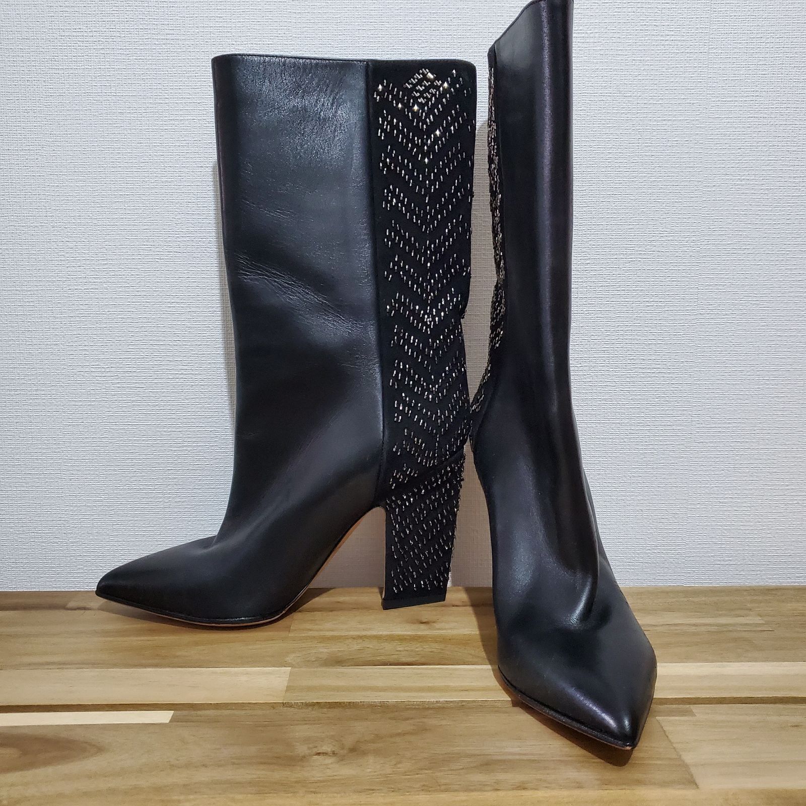 valentino garavani ヴァレンティノ ガラヴァーニ レザー ビジュー ミドルブーツ ブラック 36（23.0cm相当）