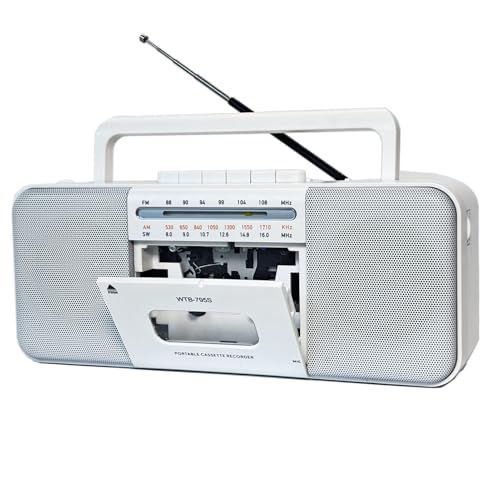 WTB-795S デュアルスピーカーとヘッドフォンジャックを備えたカセットテーププレーヤー、MP3デジタルコンバーターへのUSBカセット、テープへの録音、カセットテープレコーダー 日本語説明書付き (ホワイト)