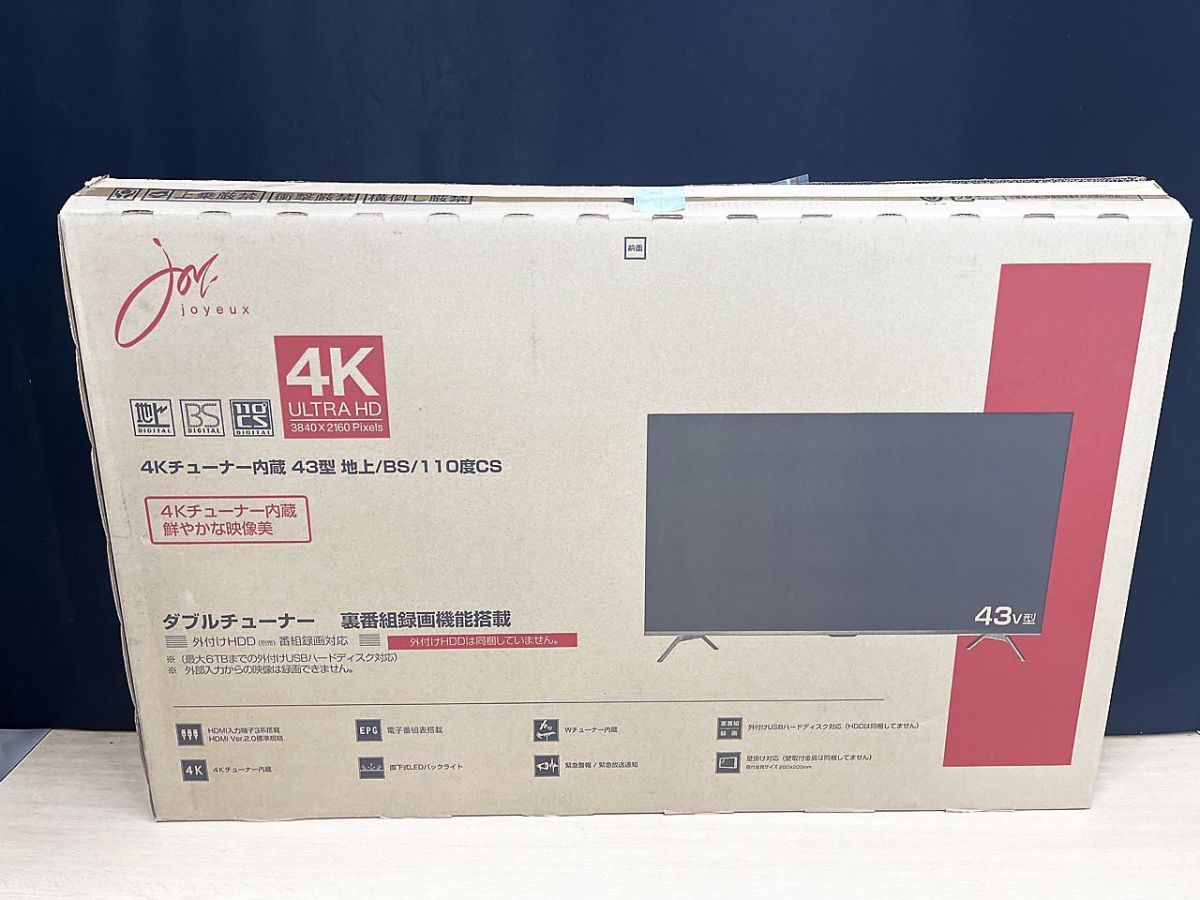 【展示品】 joyeux ジョワイユ 4Kチューナー内蔵液晶テレビ 43型 リモコン付 JOY-4K43REAL ※AV変換ケーブルなし ★