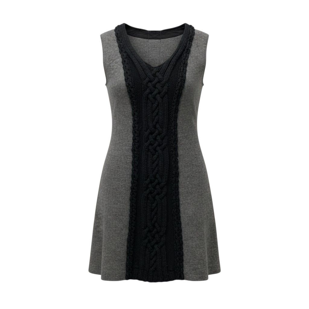 69c2 HIROKO BIS ヒロコビス ヒロココシノ ノースリーブワンピース 膝丈ワンピース アラン編み レディース 女性服 サイズ40 グレー ブラック ウール100％u02t