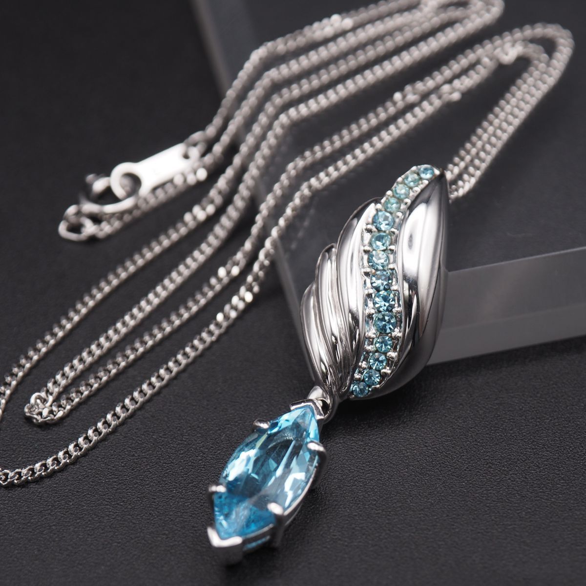 X309 IEI ブルートパーズ STERLING SILVER925刻印 ペンダント ネックレス デザイン シルバー 11月誕生石