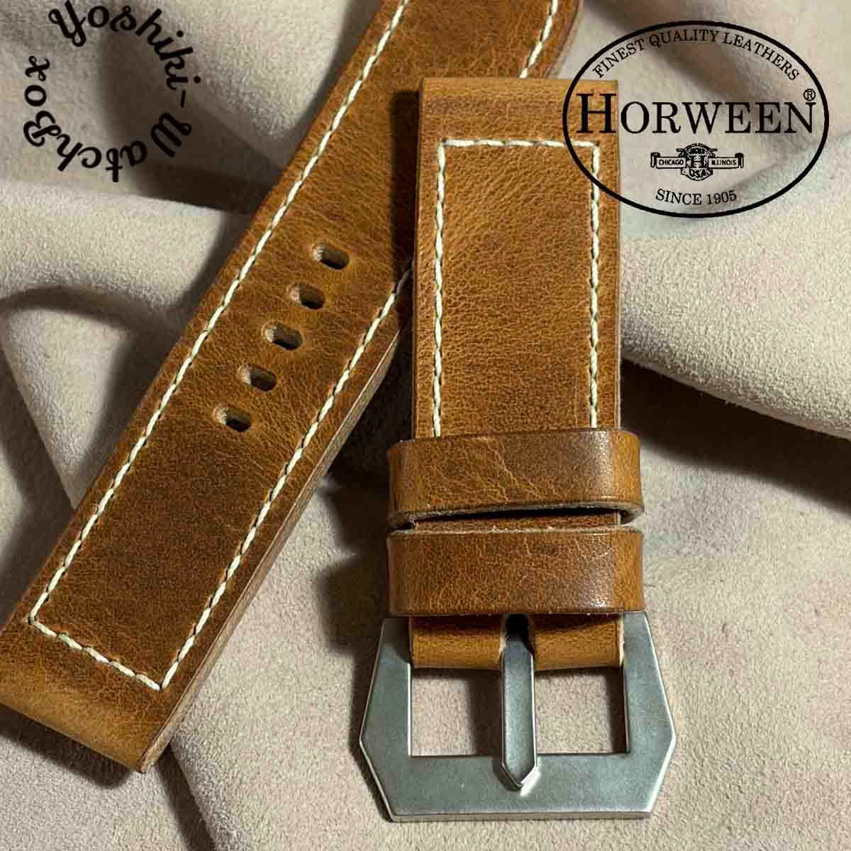 hor-268 サンプル品 HORWEEN ダービー / ナチュラル GPFバックル付属 腕時計ベルト (ラグ26mm - バックル幅26mm)