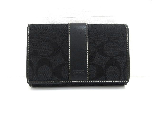 コーチ COACH シグネチャー 二つ折り財布 ブラック系 キャンバス