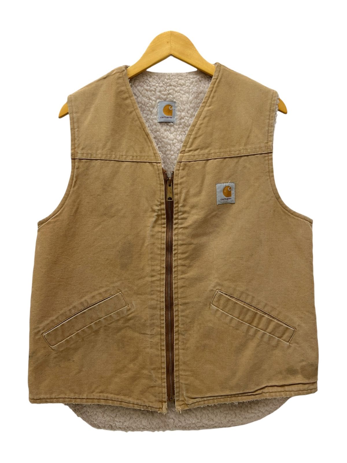 Carhartt (カーハート) ダックベスト 裏地ボア 古着 サイズ表記無し ベージュ系 メンズ/025