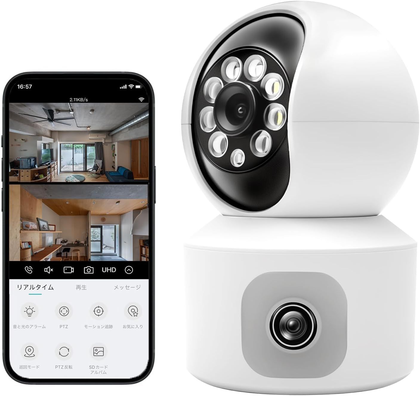 ペットカメラ【AI監視システム・360°全方位同時監視】防犯カメラ 画面に遅延がない 1080p フルHD 見守りカメラ 300万画素 iphone対応 赤外線暗視 監視カメラ 自動追尾 室内/屋外対応 ベビーモニター 動体検知 高齢者見守り 2f390585