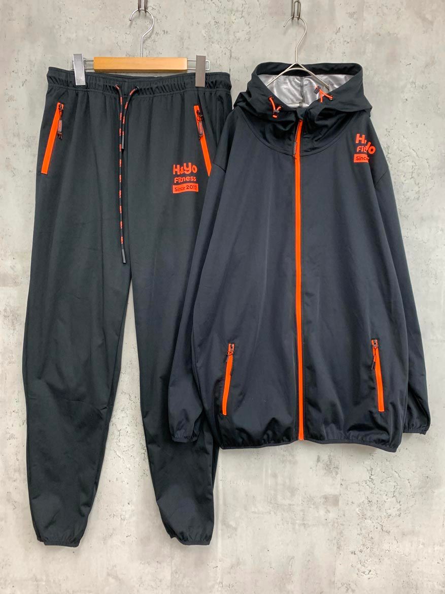 H and Yo Fitness 発汗 減量 サウナスーツ トレーニングウェア ジャージ上下 セットアップ sizeXL/黒 ■■◎メンズ