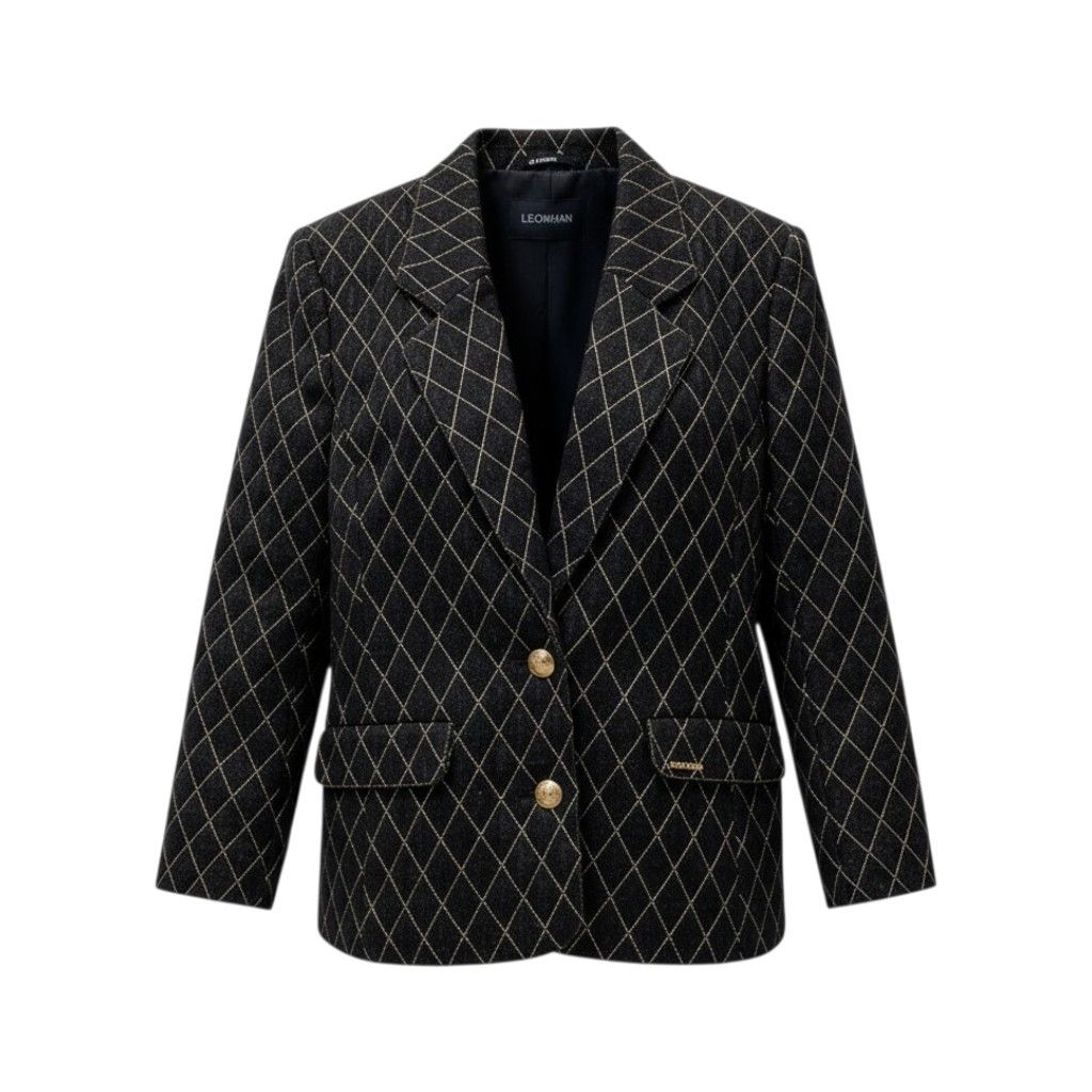 5c2 LEONARD FASHION レオナール テーラードジャケット 中綿ジャケット キルティング ゴールド刺繍 金ボタン レディース 女性服 13AR ブラックu02t