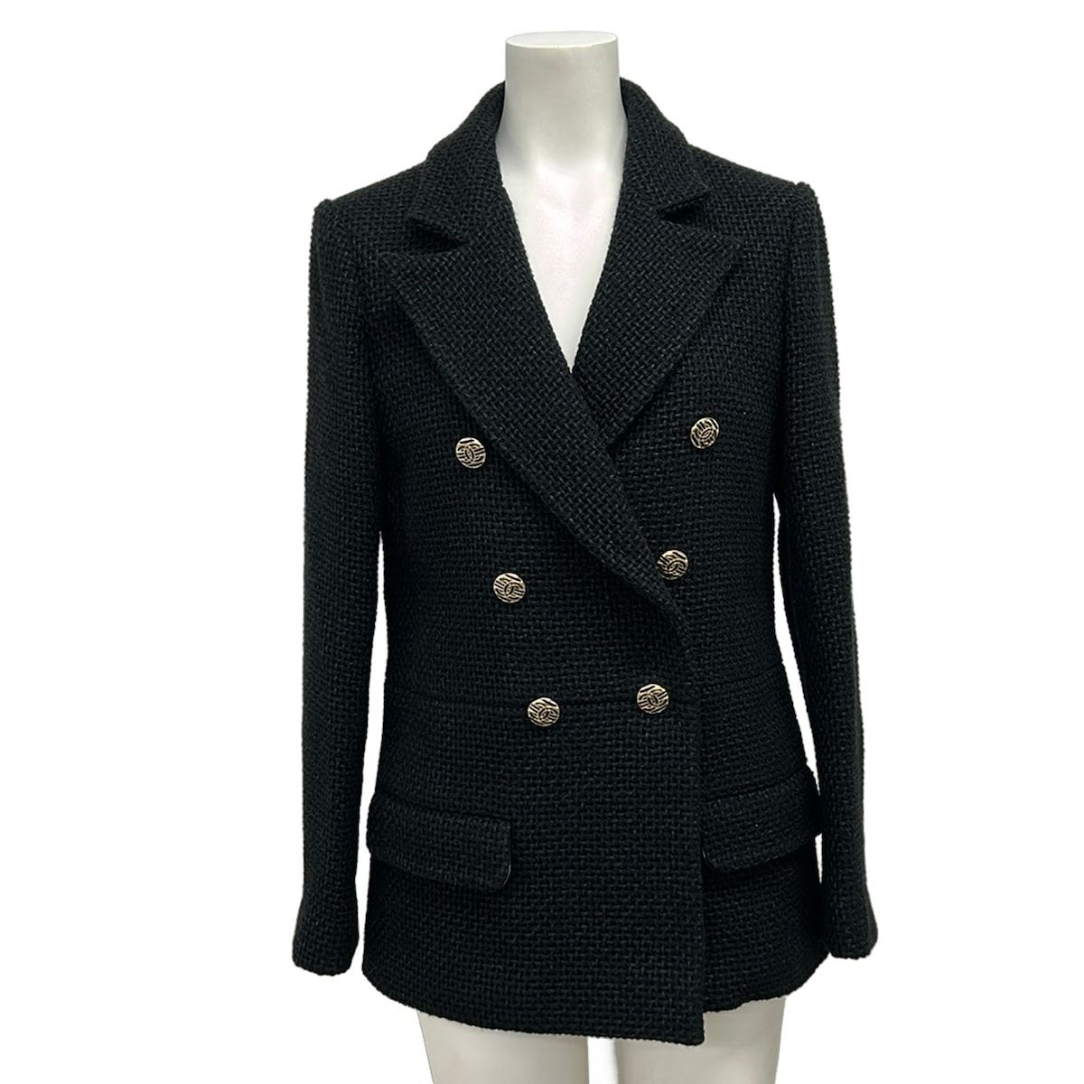 CHANEL(シャネル) ジャケット サイズ34 S レディース - P70070 黒 ツイード/ココマークボタン/2021/秋/冬 ウール