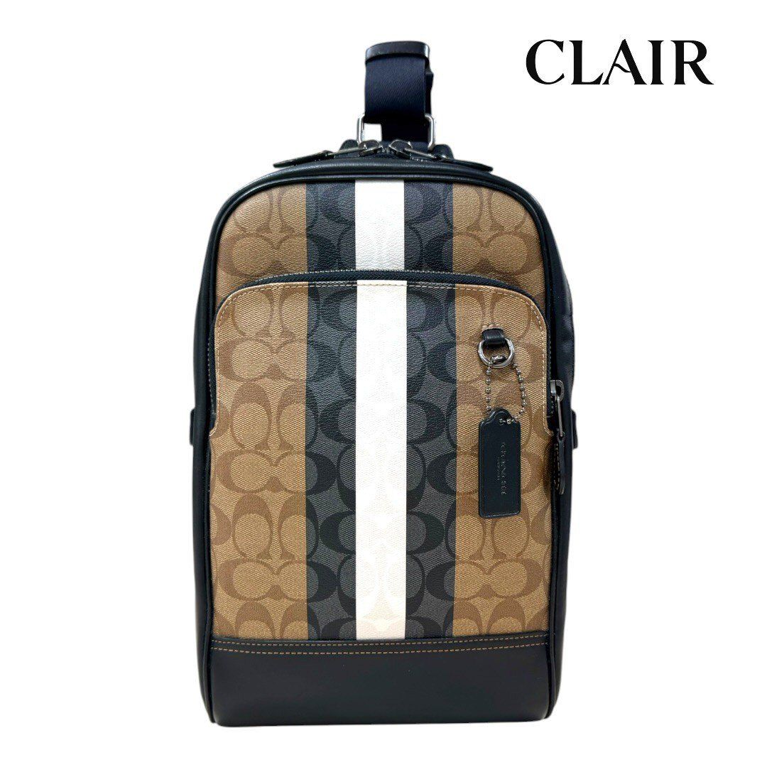 【美品】COACH コーチ シグネチャー ボディバッグ ウエストポーチ ショルダーバッグ 斜めがけ メンズ