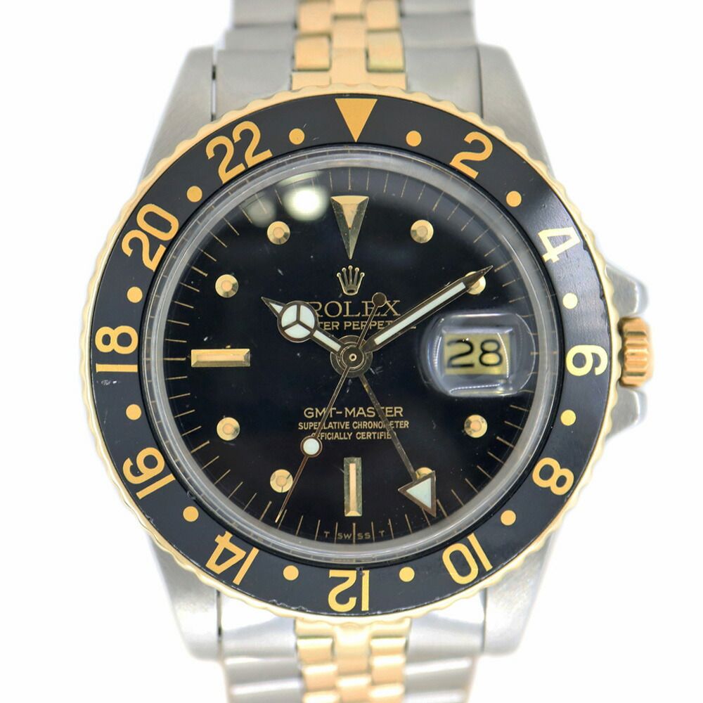 【栄】ロレックス GMTマスター 1675/3 ジュビリー 腕時計 ブラック 5番 フジツボダイヤル マーク4 巻きブレス コンビ 自動巻き メンズ