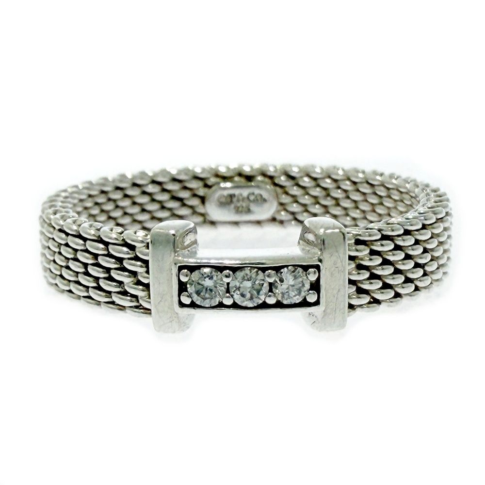 【中古】【保存袋付き】 TIFFANY&Co. ティファニー シルバー ダイヤモンド サマセット メッシュ 3P リング 2.5g 925刻印 584478 リング・指輪
