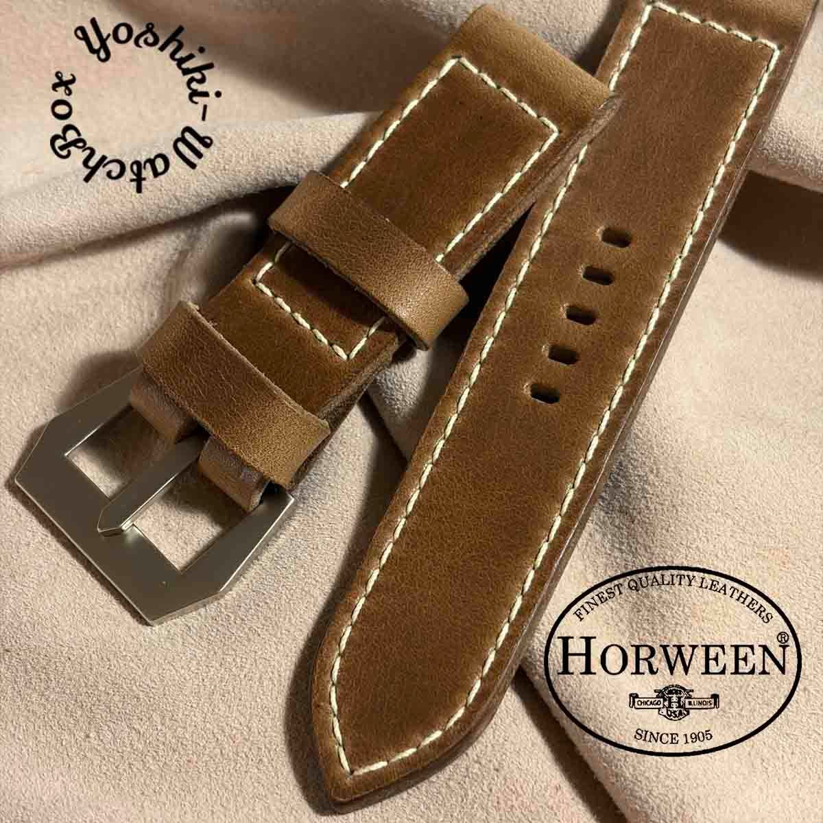 hor-271 サンプル品 HORWEEN クロムエクセルレザー / ナチュラル GPFバックル付属 腕時計ベルト (ラグ26mm - バックル幅26mm)