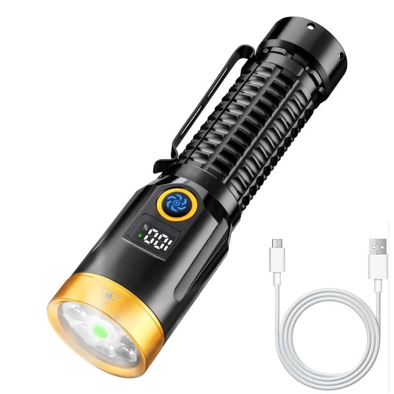 懐中電灯 超高輝度8000ルーメン 超遠距離照射2000m Type-C充電式/電池式 緑色光線インジケータ 強力ハンディライト 7モード調光 IPX67防水 コンパクト 防災 登山 夜釣り キャンプ 地震停電対策 クリスマスプレゼント″mn 3dfb53fc