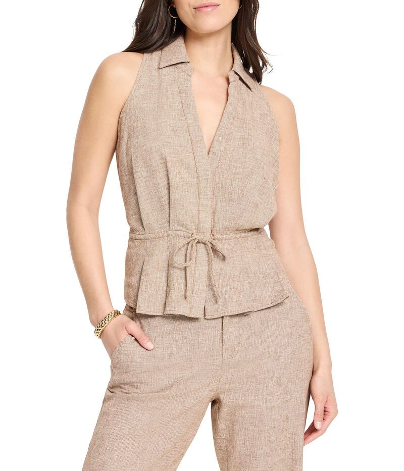 ニックプラスゾーイ レディース アウター コート ベスト コットン リネン NICZOE Linen Cotton Cinch Vest Brown Mix ブラウン