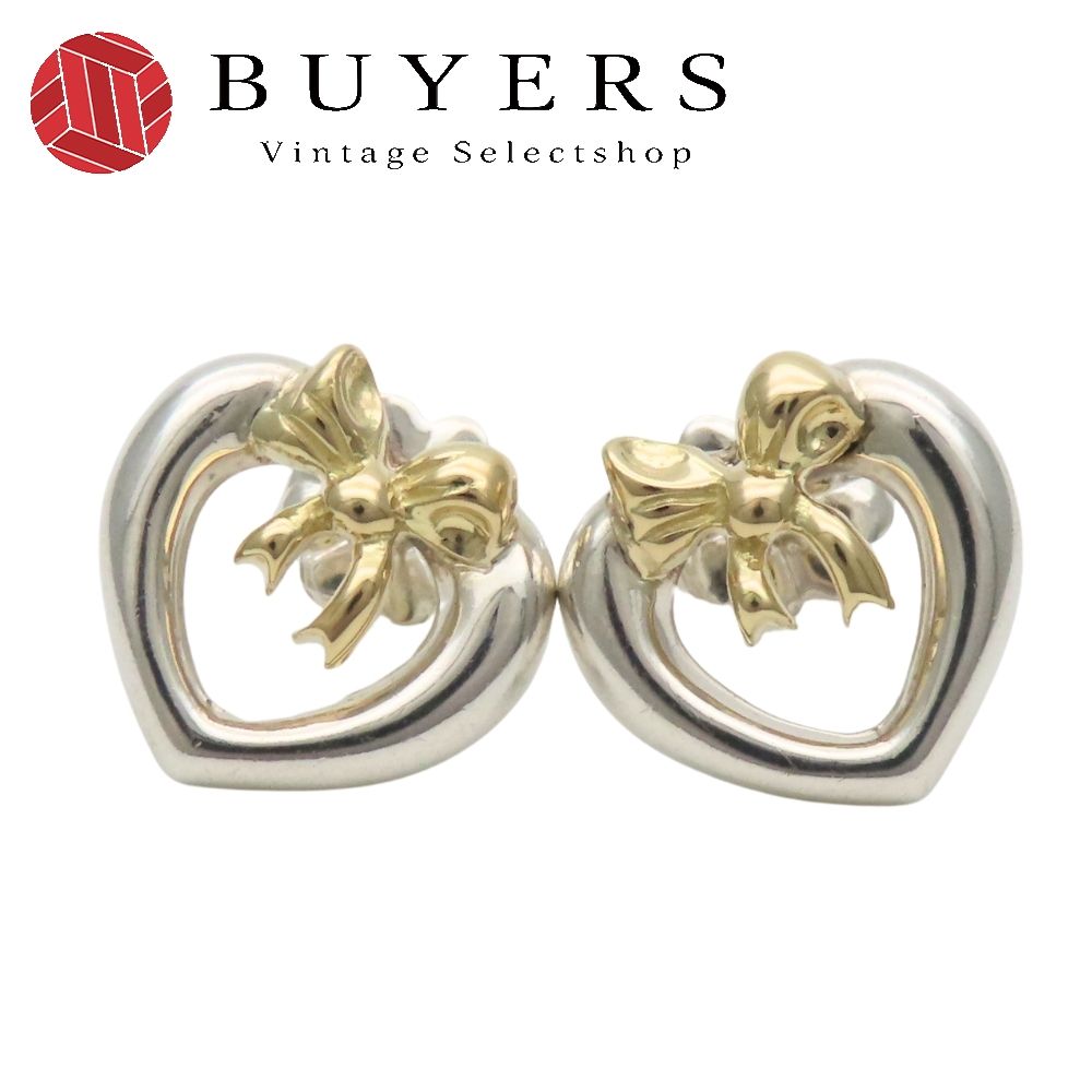 【中古】 ティファニー ピアス ハートリボン オープン シルバー925 K18YG 約3.0g シルバー ゴールド コンビ シンプル アクセサリー レディース 女性 TIFFANY&Co.