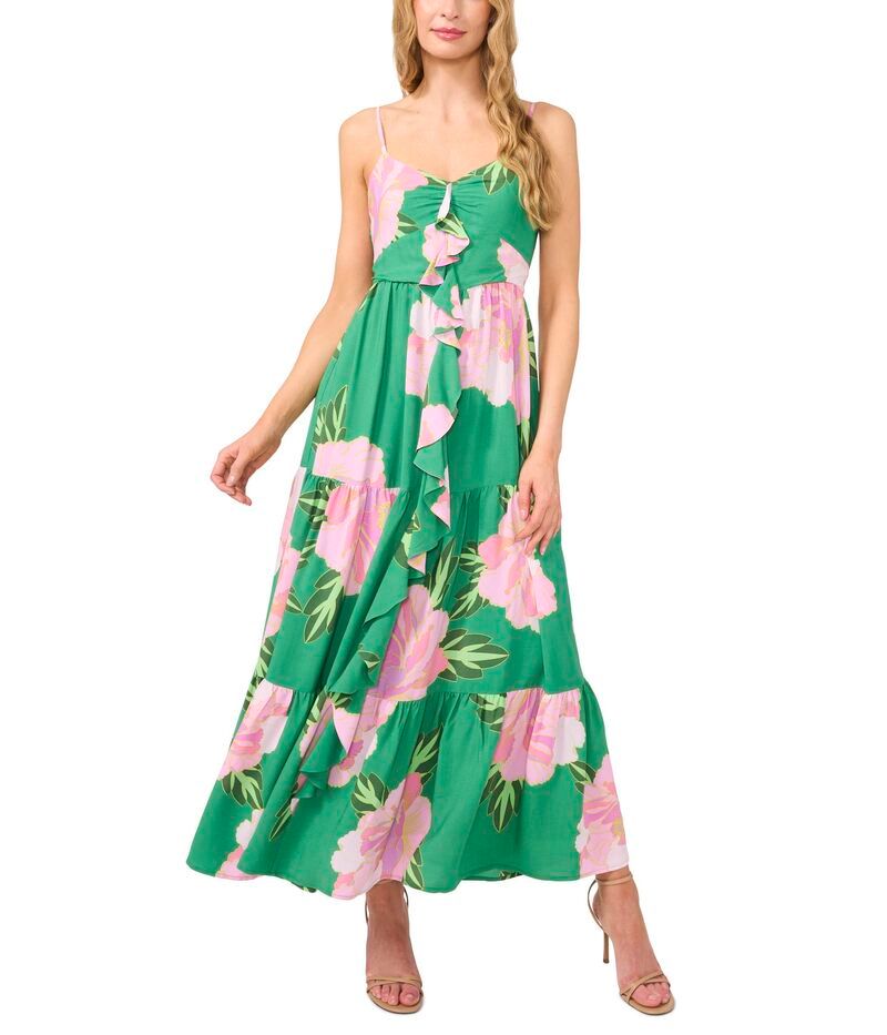 セセ レディース トップス ワンピース ティアード フリル マキシ CeCe Ruffle Frontiered Maxi Dress Medium Green グリーン