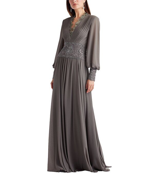 タダシショージ レディース トップス ワンピース シフォン A ライン スパンコール Tadashi Shoji Long Sleeve Chiffon Sequin A Line Gown Mist Grey グレー