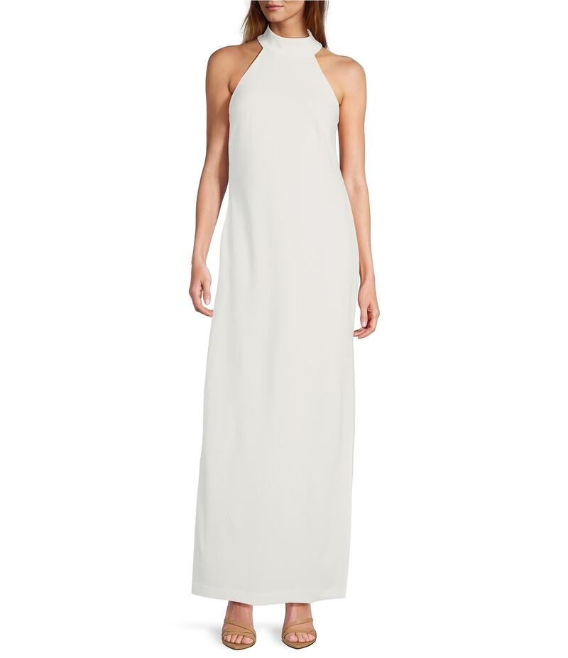 バッジェリーミシュカ レディース トップス ワンピース サイドスリット クレープ ノースリーブ ホルター Belle by Badgley Mischka Reese Halter Neck Sleeveless Crepe Side Slit Gown Wi