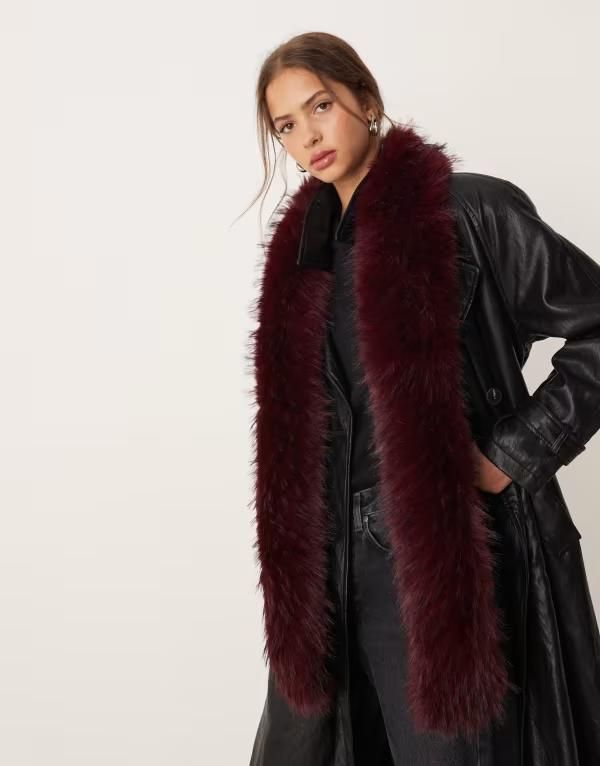 エイソス レディース アクセサリー マフラー・ストール・スカーフ ASOS DESIGN faux fur scarf Burgundy バーガンディ