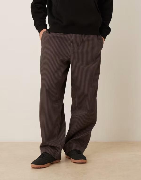 エイソス メンズ ボトムス デニムパンツ ASOS DESIGN oversized parachute striped pants BROWN ブラウン