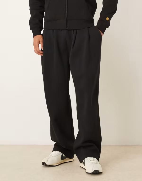 エイソス メンズ ボトムス カジュアルパンツ ワイドレッグ パンツ スウェットパンツ ASOS DESIGN wide leg sweatpants with pleats Black ブラック