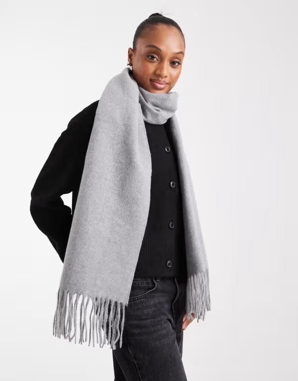 エイソス レディース アクセサリー マフラー・ストール・スカーフ ASOS DESIGN woven supersoft scarf with tassels in heather Gray Heather グレー
