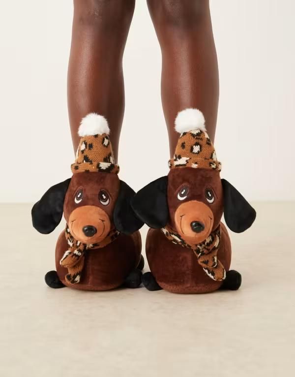 エイソス レディース シューズ サンダル ASOS DESIGN Zizzle wiener dog slippers BROWN ブラウン
