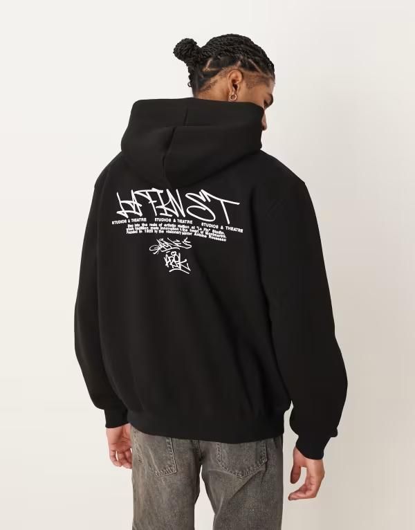 エイソス メンズ アウター パーカー・スウェット プリント パーカー ASOS DESIGN oversized hoodie with text print Black ブラック