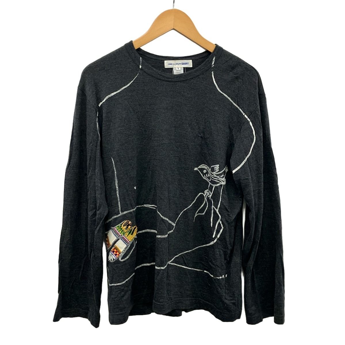 COMMEdesGARCONS SHIRT(コムデギャルソンシャツ) 長袖カットソー サイズM メンズ - ダークグレー×白×マルチ クルーネック