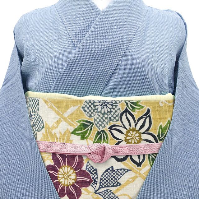 新品】 夏物 名古屋帯 未使用 栗山吉三郎 本大麻 和染紅型 麻 九寸