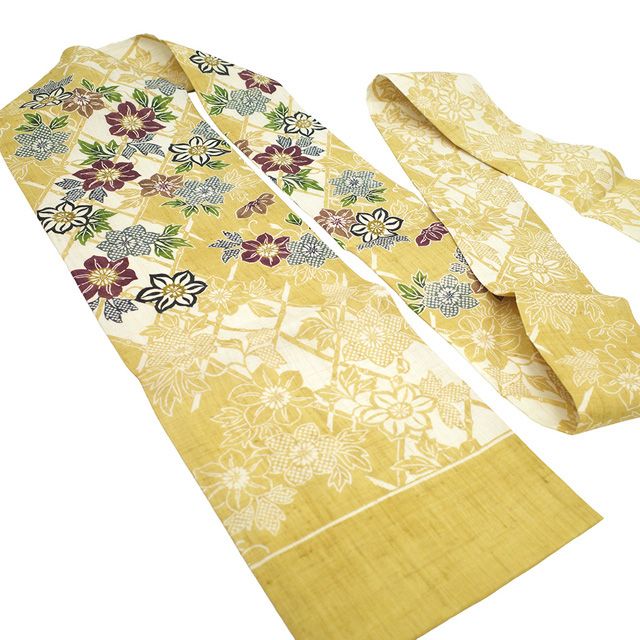 新品】 夏物 名古屋帯 未使用 栗山吉三郎 本大麻 和染紅型 麻 九寸