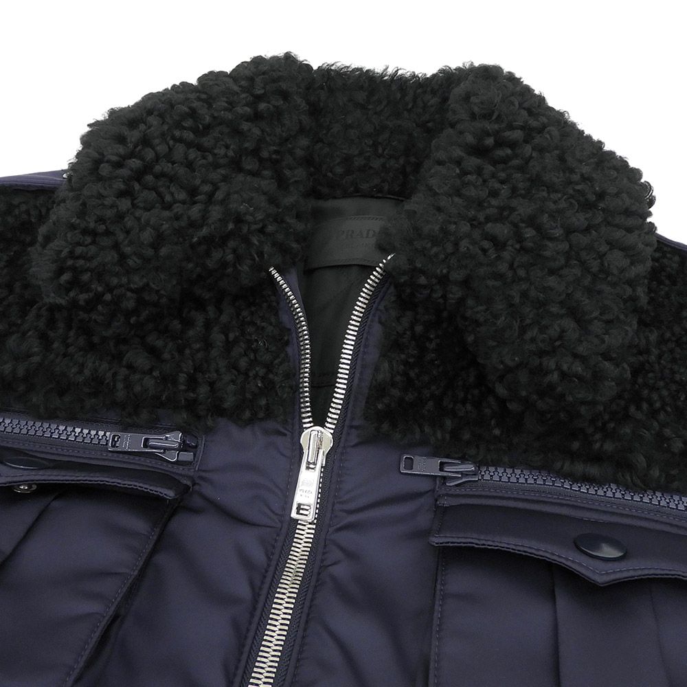 超美品 プラダ PRADA 2019年 襟ムートン ナイロン ベルテッド