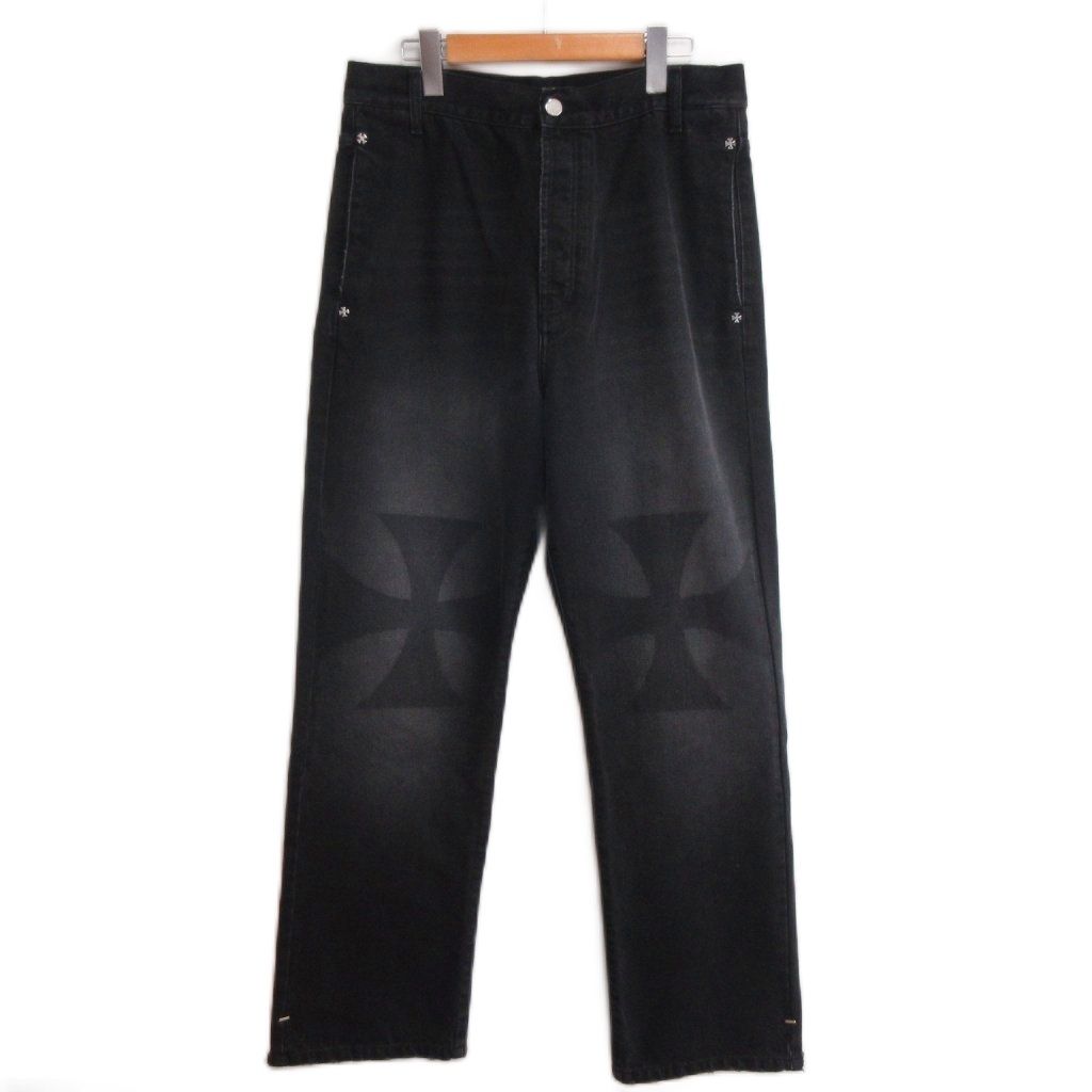 アスクユアセルフ ASKYURSELF 26SS CROSS PATCH BAGGY JEANS / VINTAGE BLK ブラックデニム ジーンズ 30 ■MNK9